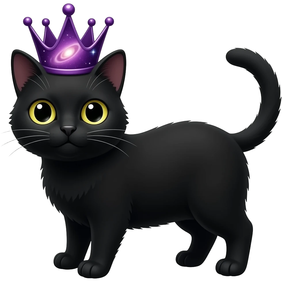 make a black cat with add a black and white crown and a purple galaxy crown on its head emoji