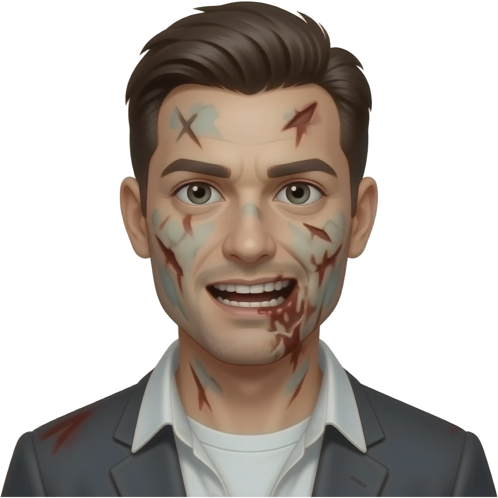 man cosplaying zombie emoji