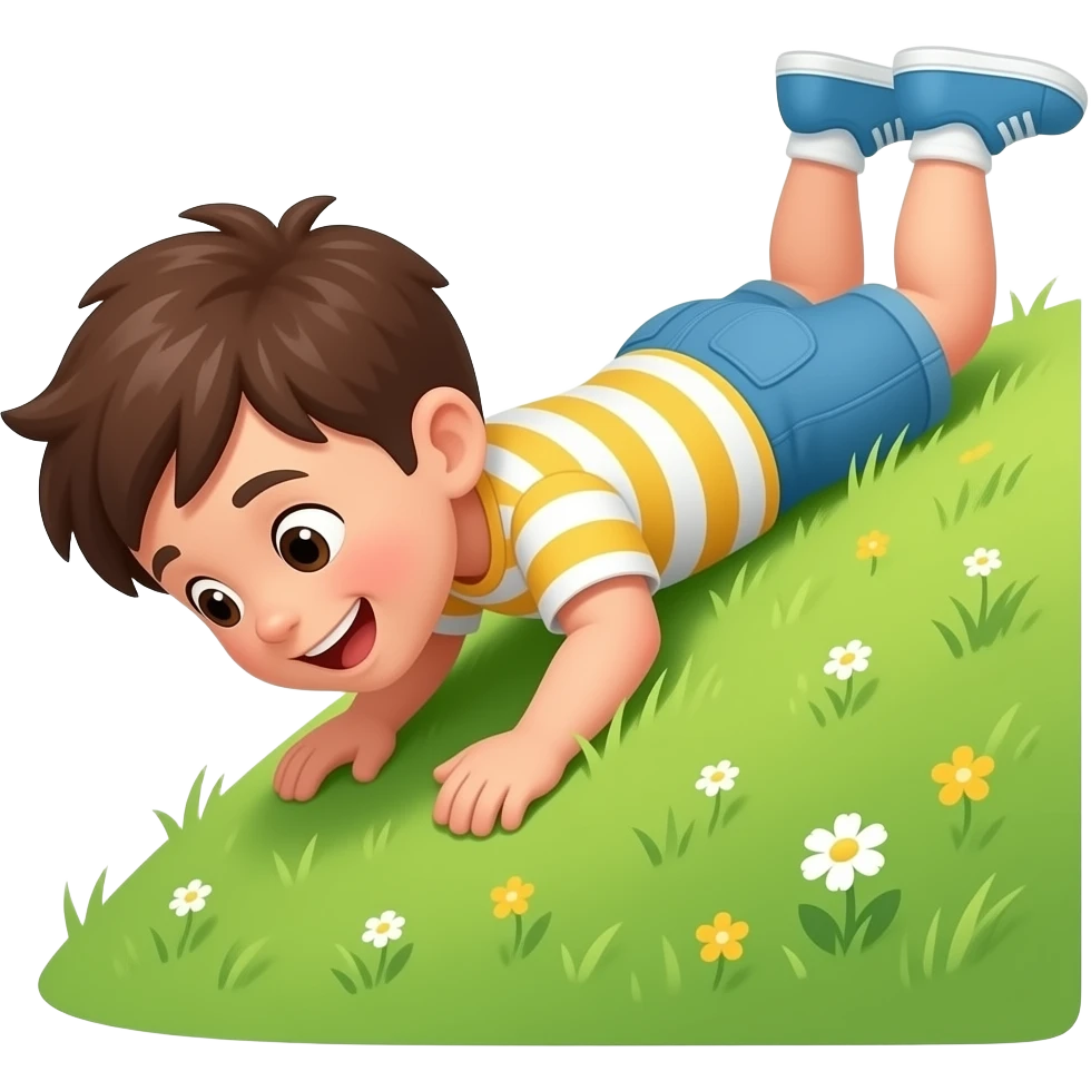 Лето мальчик съезжать  с горки головой вниз emoji