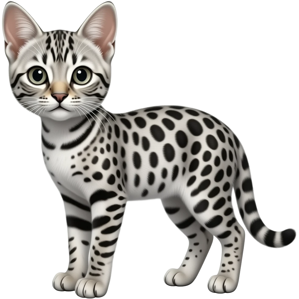 Silver thin spotted Serengeti kitten long legs pointed face emoji