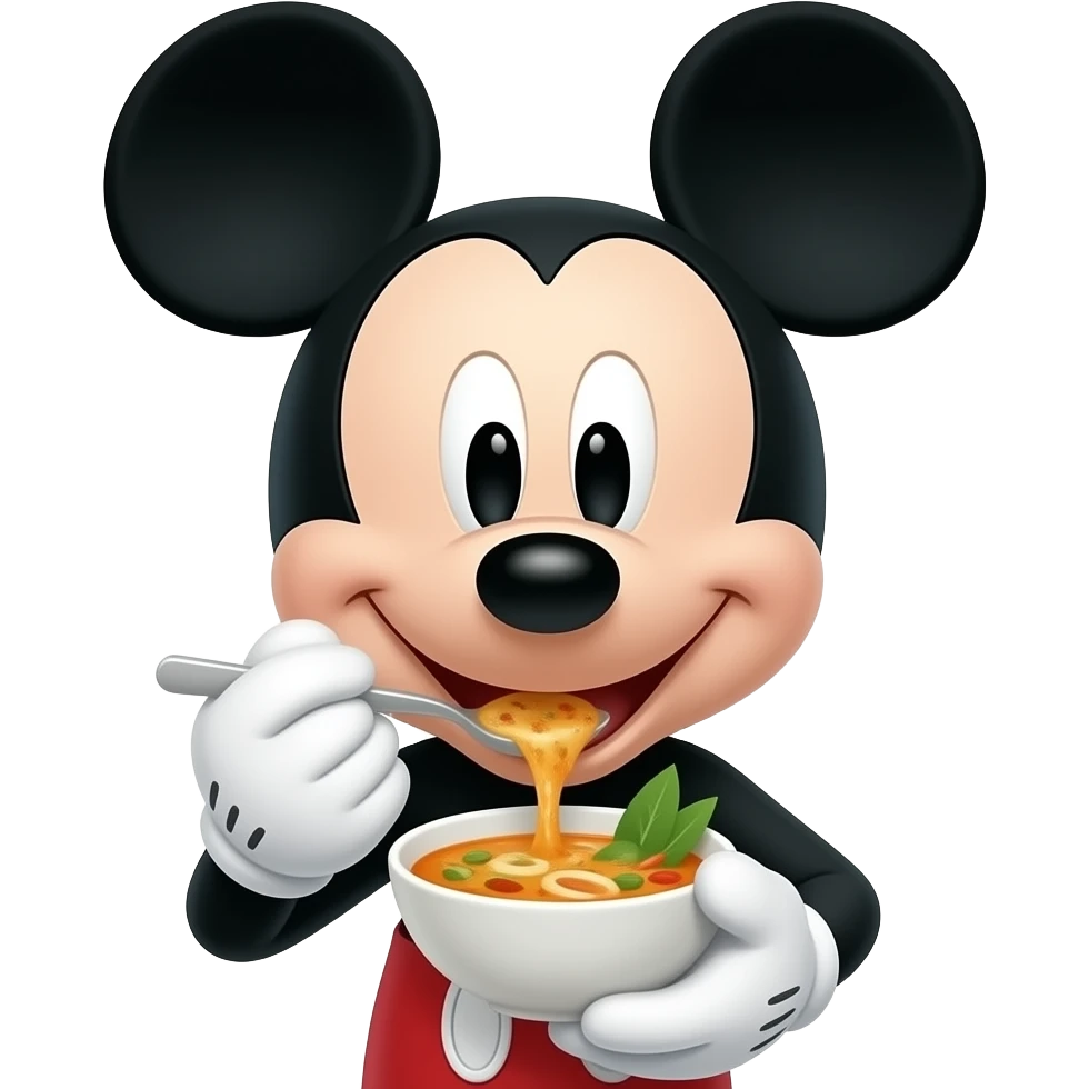 Mickey Mouse is eating Tom Yum emoji