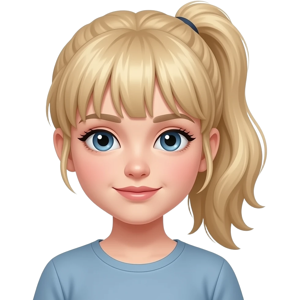 Katie with ponytail and with bangs with dirty blonde emoji
