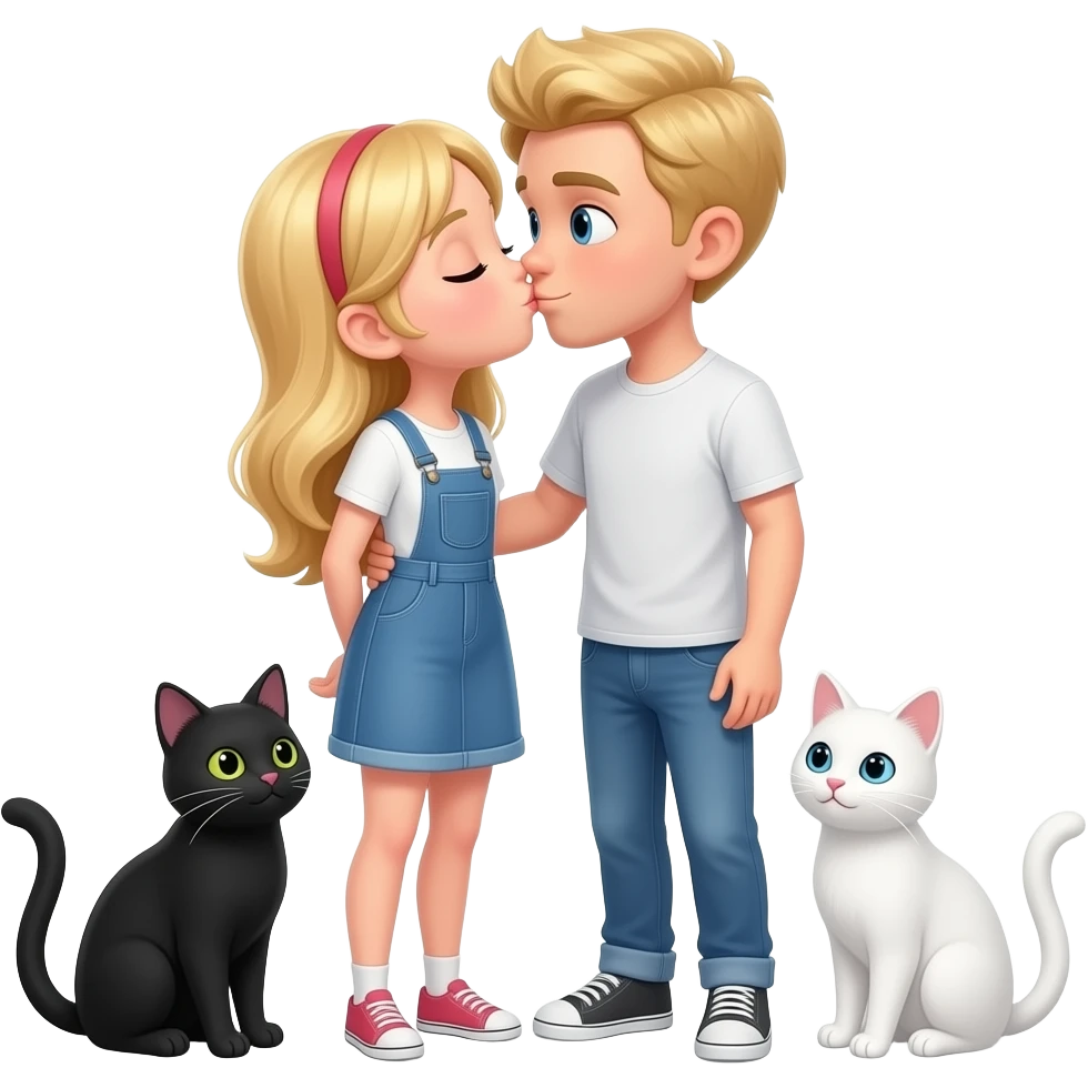 en jente med kjærsten som hun kysser og de er blonde med to svarte og hvite katter emoji