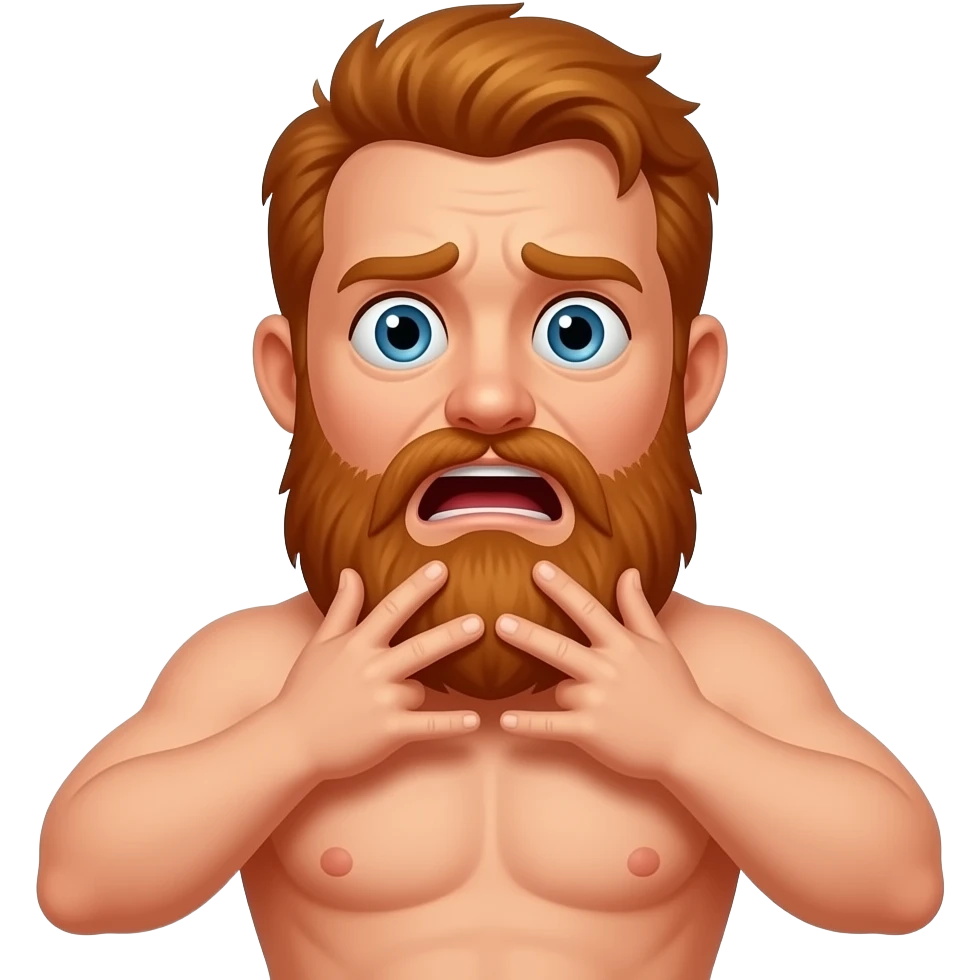 Hands Choke his neck with hands scared naked man with long red beard emoji