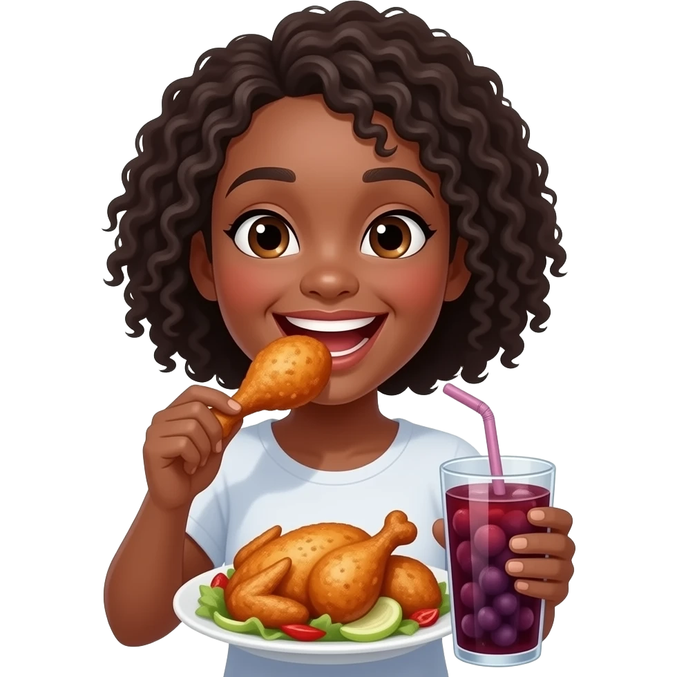 Black girl eating chicken and grape drink emoji