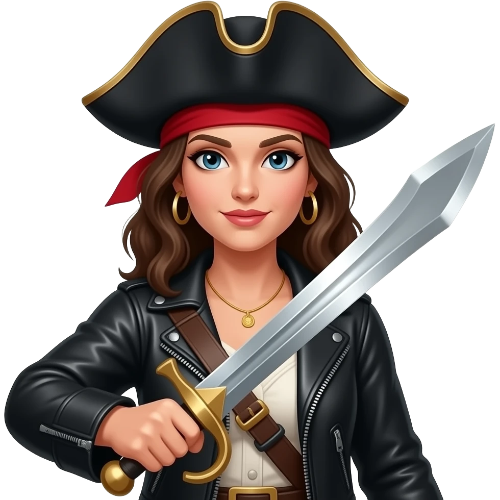 A female pirate holding a sword emoji