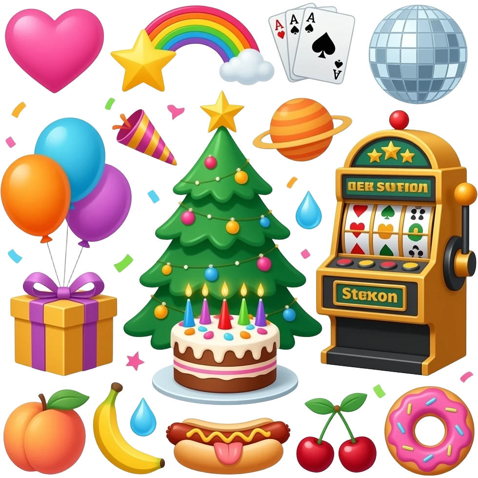🎂🎁🎈🎉🎊🎄🎰🪩♠️♥️♦️♣️🩷🌈⭐️🪐⚘️🔞🍆💦🍑🍌🫦👅🌭🍒🍩 emoji