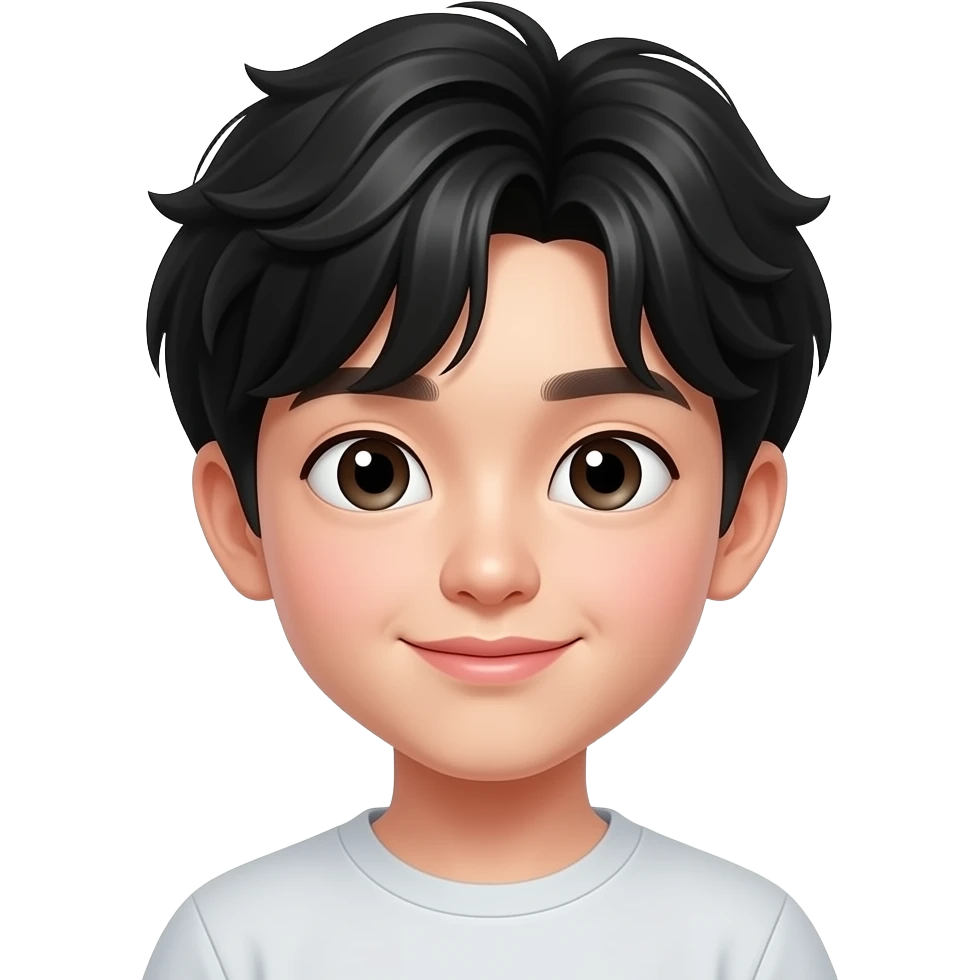 Cute Korean boy emoji, black wavy bangs, round monolid eyes, mole under right eye, high nose, soft lips, playful 🤩 star eyes, glossy 3D Pixar style, face only, 1:1, 4K emoji