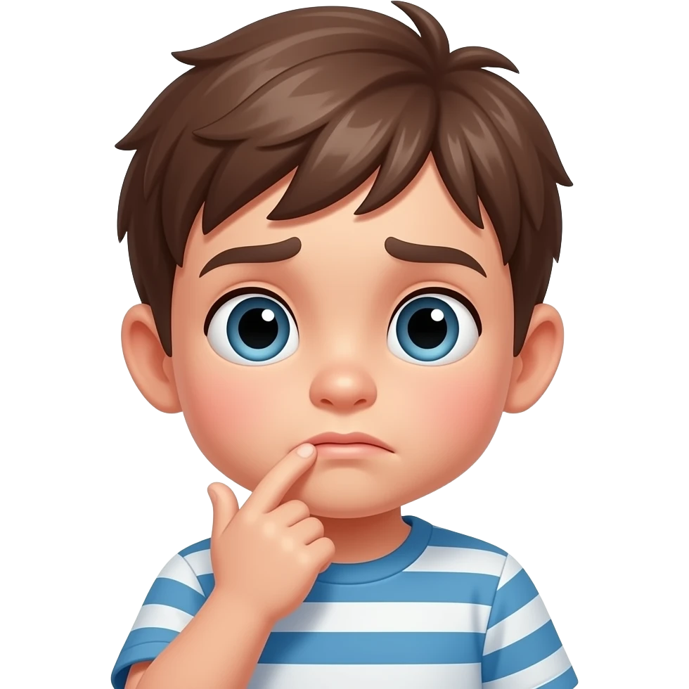 Petit garçon qui regarde comme si on le voyait pas et de touche la lèvre du bas de timidité emoji
