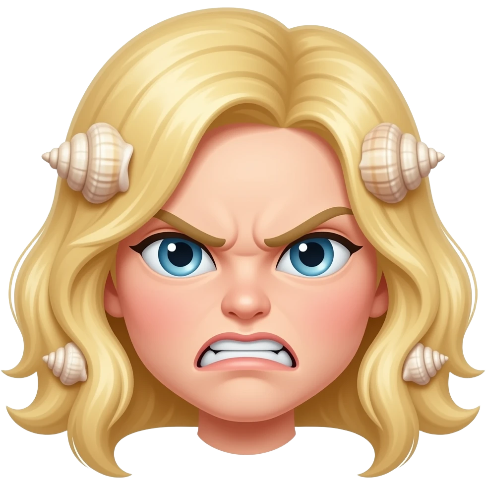 angry mermaid face with shells in hair blonde emoji