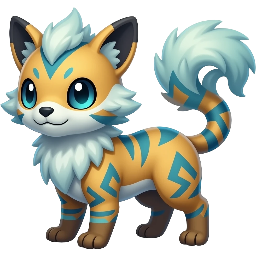 Colorful unique fantasy original shiny smooth soft flurry edgy cool Civet-Absol-Sprigatito-Vaporeon-Fakémon-hybrid with tribal markings emoji