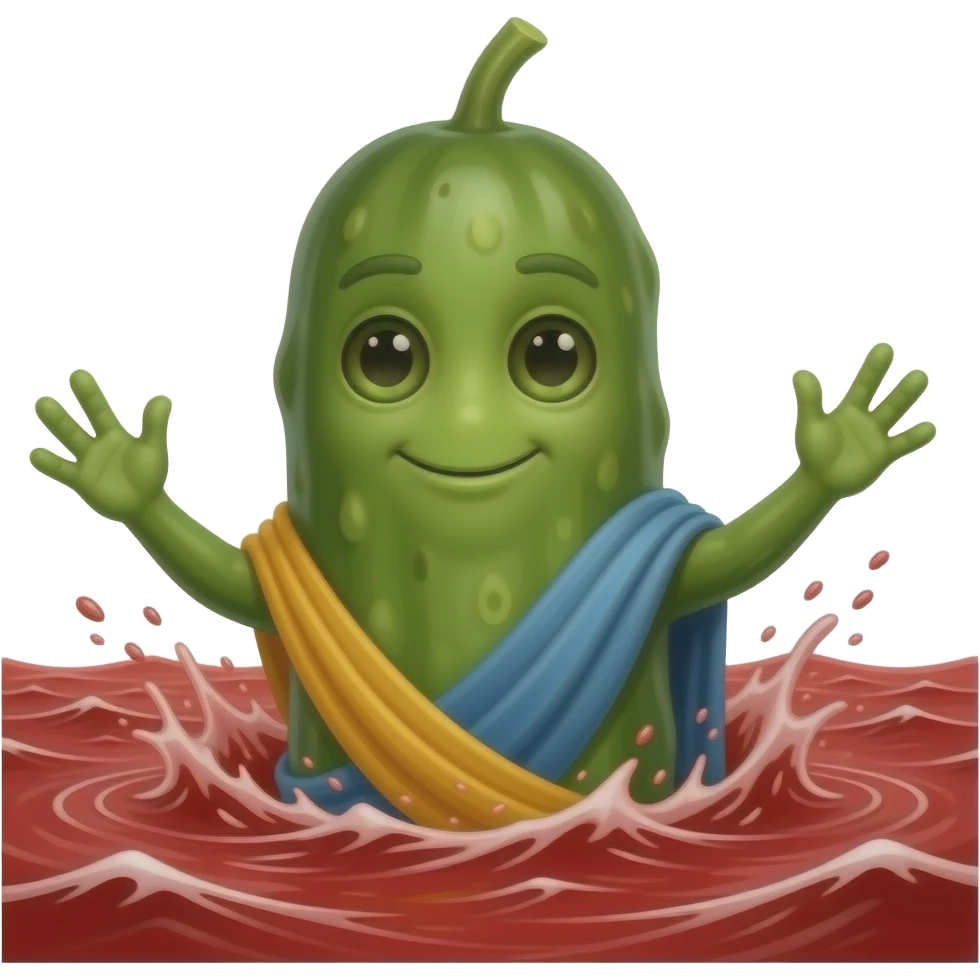 moses parting the red sea but he is a pickle emoji