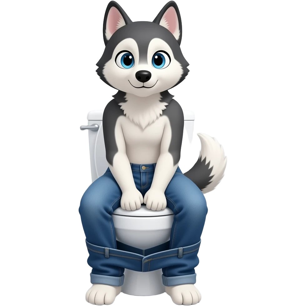 Female husky sitting on toilet pants down,fursona emoji
