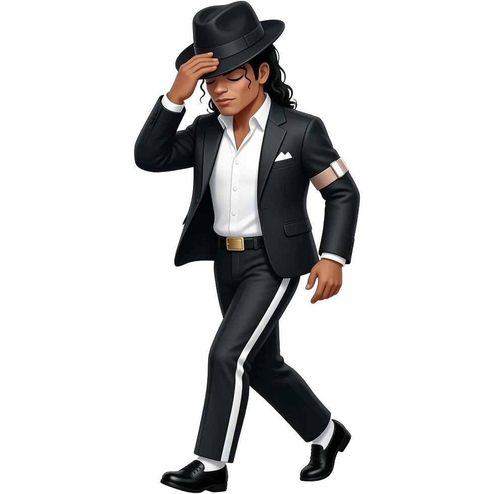 Micheal jackson moonwalk while touching his hat and covering his face with hat covering his eyes also doing moonwalk emoji