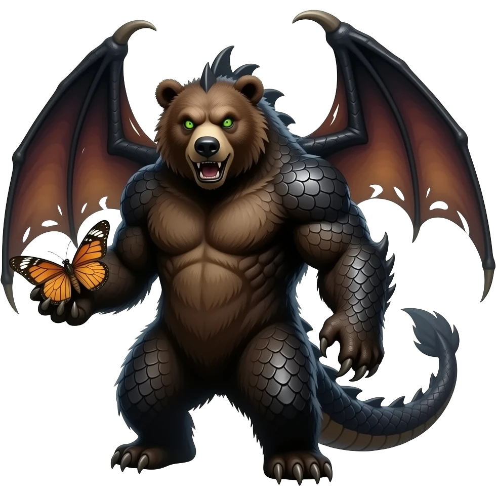 horror bear dragon with a scaey moth emoji