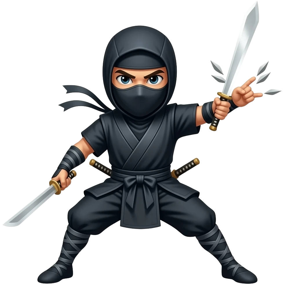 Ninja with swords and shurikens in gif format emoji