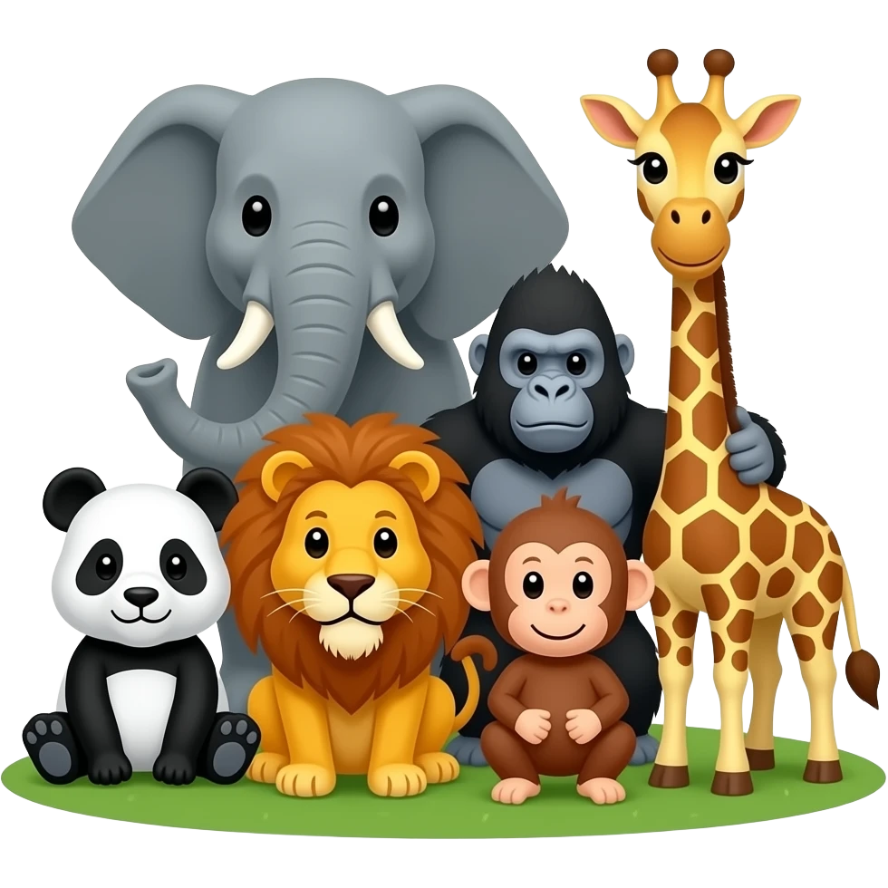 Zoo logo with 🐘🦁🐼🦍🐒🦒in Google Noto Color Emoji emoji