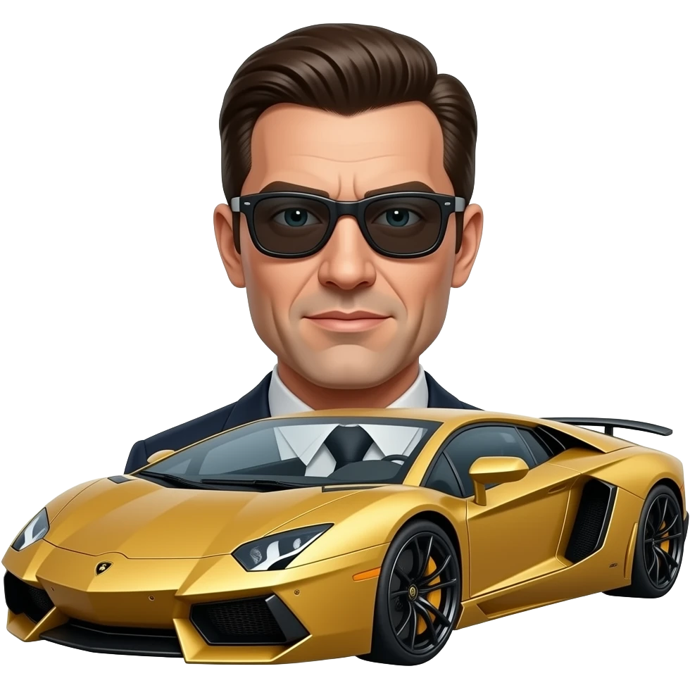 мошенник с ламборгини, кровавым ножом, и деньгами emoji