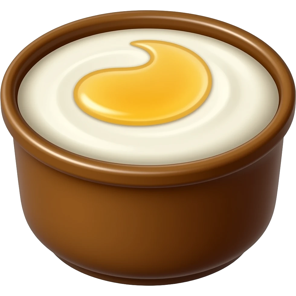 yogurt in large brown ceramic container with honey on top emoji