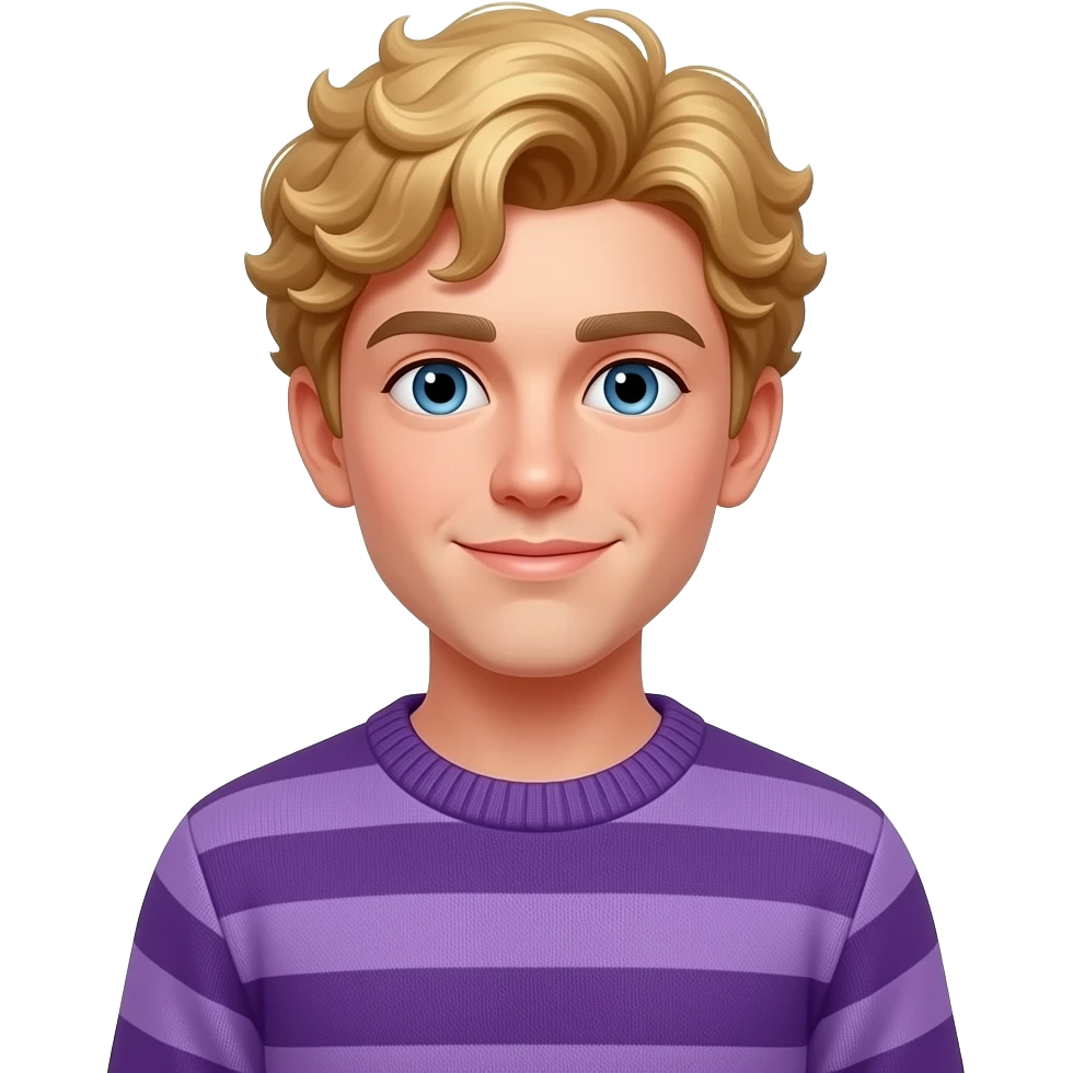 浅黄色卷毛高中生帅哥，紫色横条纹毛衣 emoji