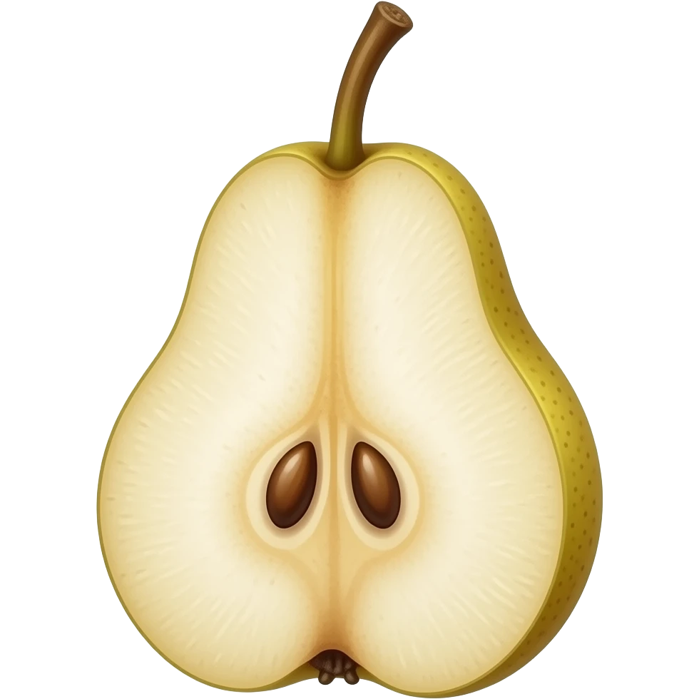 a split pear of rose color with thin gold veins, skin, and seeds within emoji