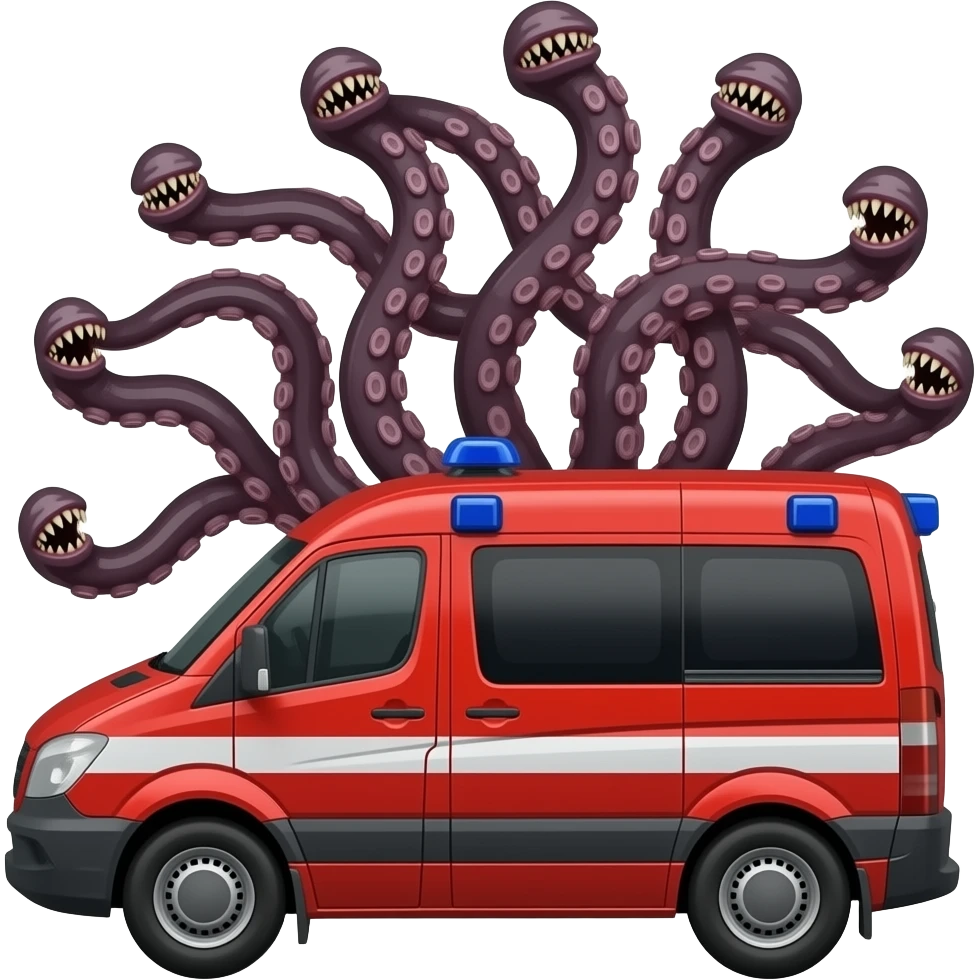 Ambulance body with seven octopus legs horror mouth hybrid emoji