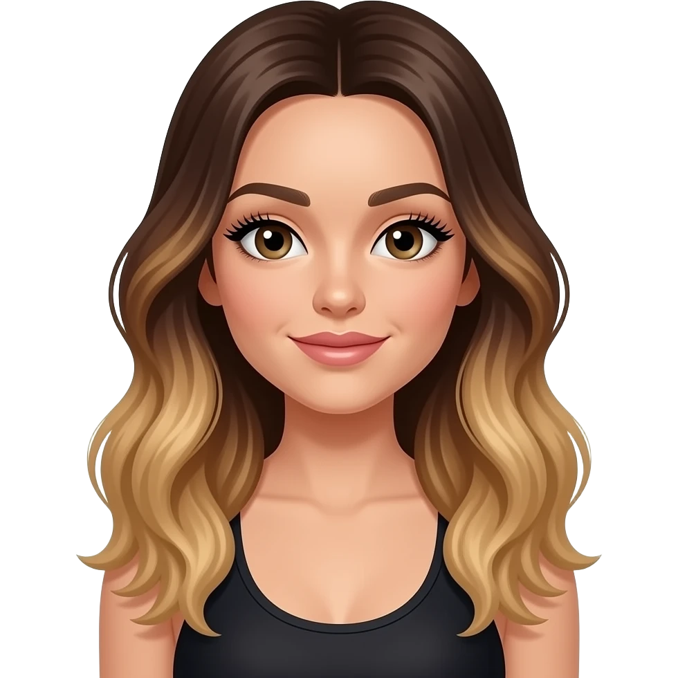 Brunette balayage long hair getting eyelash extentions in black workout outfit emoji