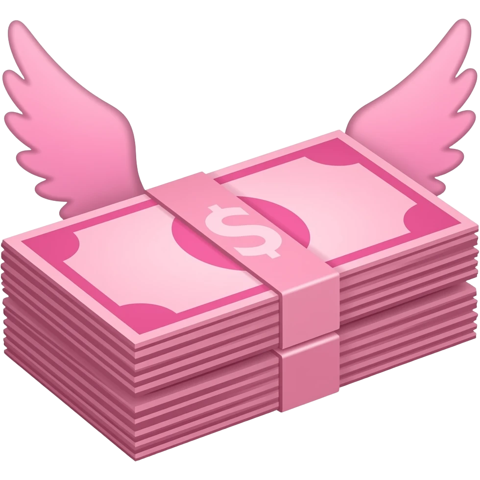 pink stack of cash with pink wings emoji
