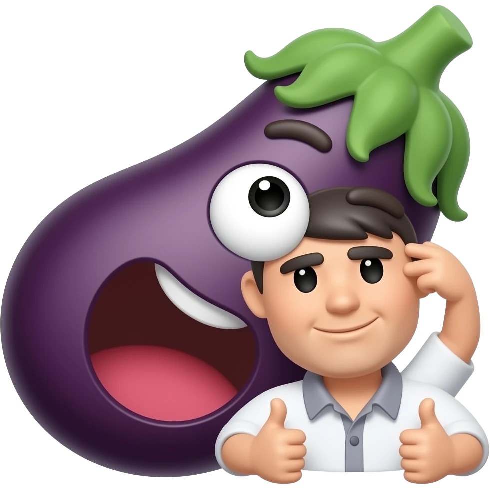 Eggplant sitting inside of emoji of a man emoji
