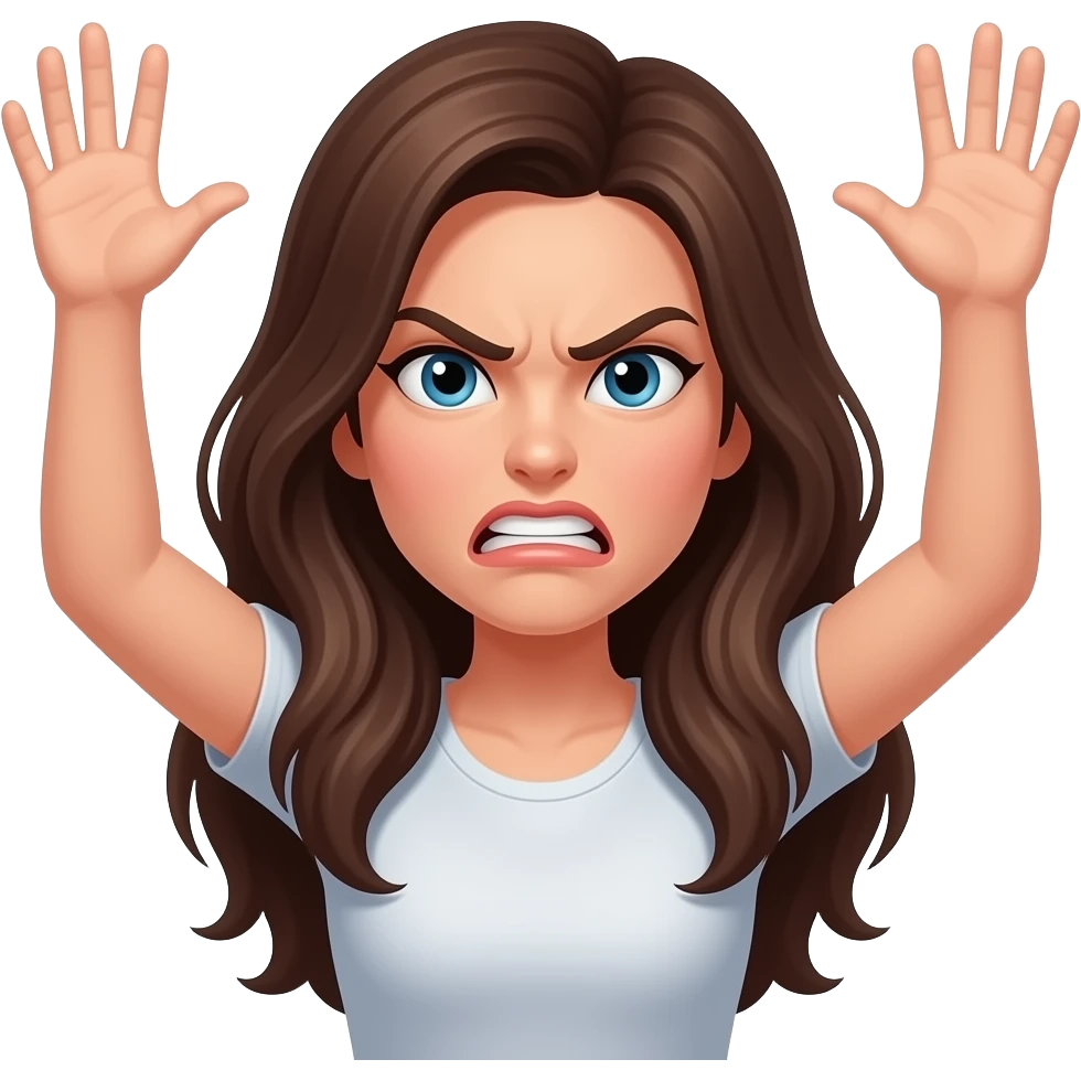 머리길고 화내는 여자! 두손을 올리고 emoji