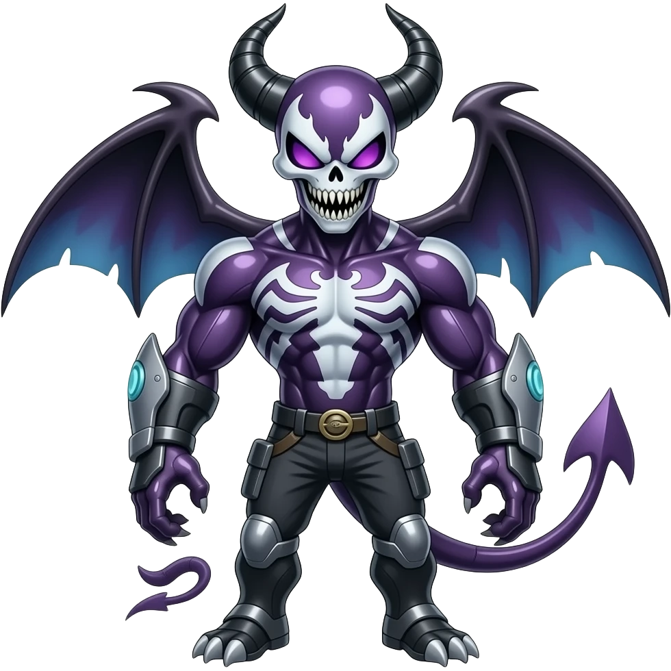 Shiny Horned Futuristic Badass Demonic Spectral Dusky Spooky Skull-faced Cool Hot Stylish Handsome Alien-Salandit-Venom-Darkrai-Genesect-Fakémon-fusion (full body) emoji