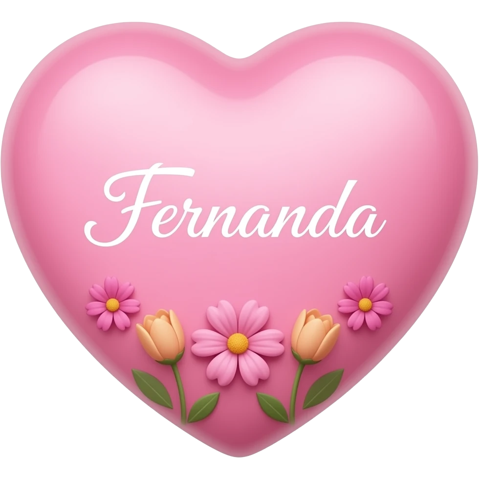 Coração cor pink com flores no meio o nome Fernanda letra linda emoji