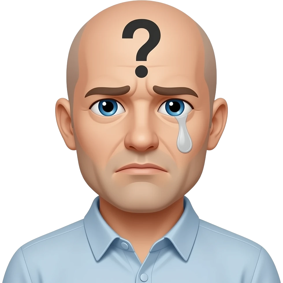 Hombre calvo triste con un signo de pregunta arriba emoji