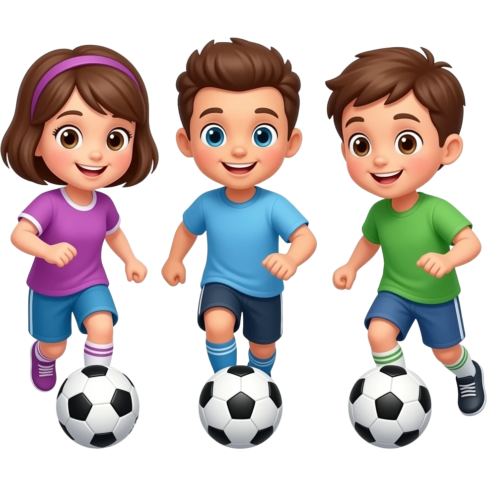 tres NIÑOS JUGANDO AL SOCCER sin cancha emoji