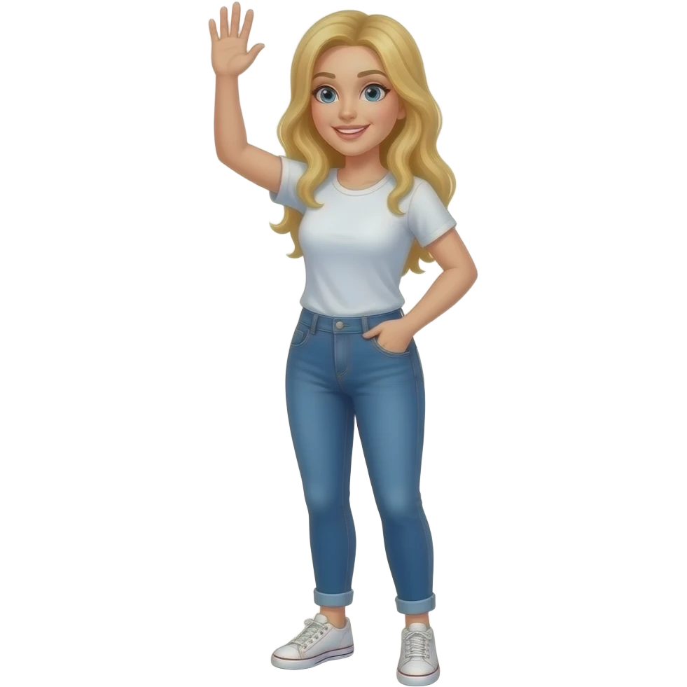 white woman with blond hair reaching to grab something. Standing up full body emoji