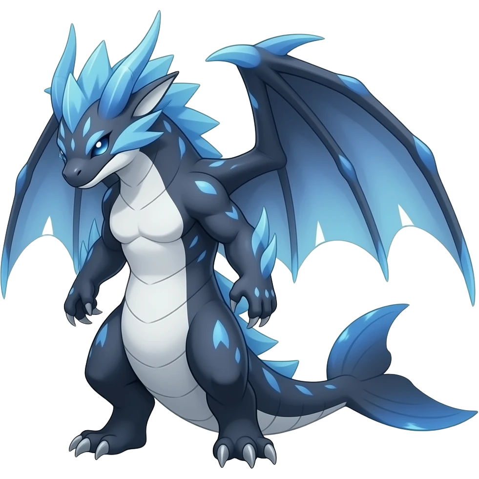 Bluish blackish whitish greyish gradients Absol-Amaura-Garchomp-Sharpedo-Aurorus-hybrid with orca tail emoji