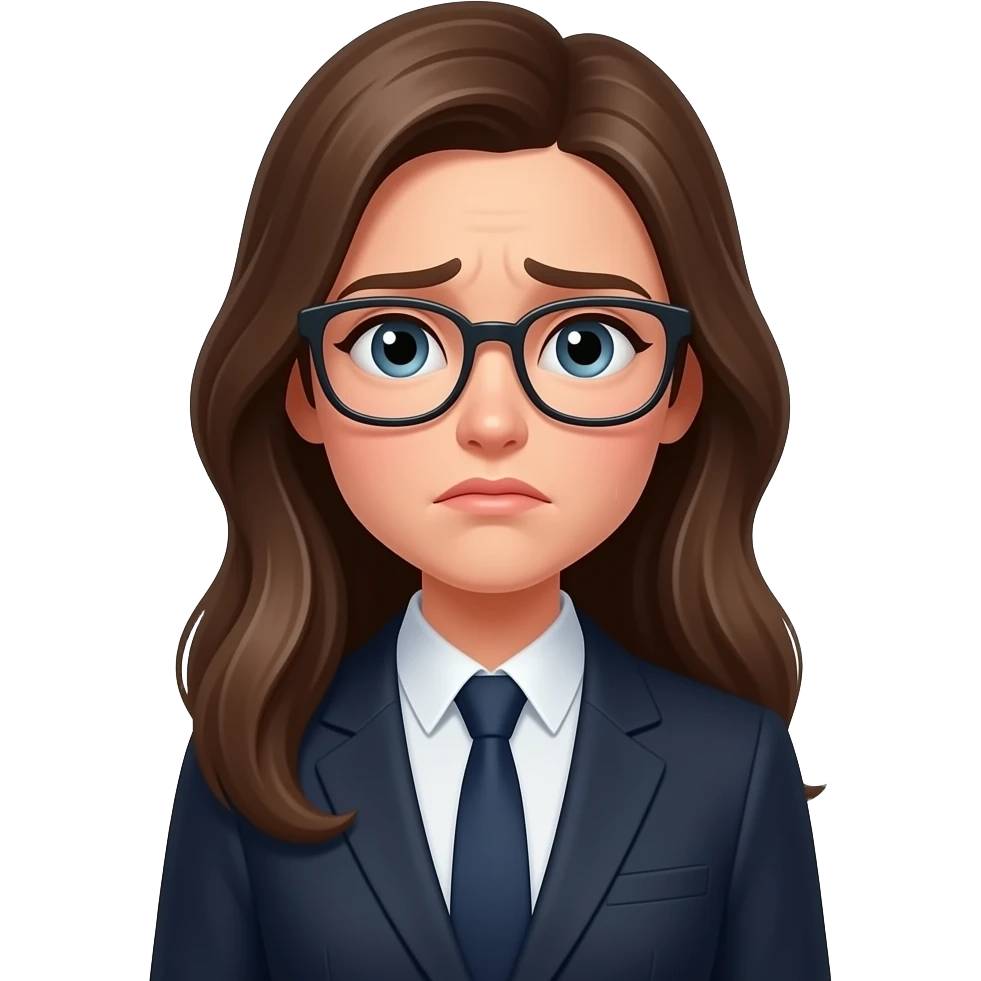 Nervous female lawyer long hair without glasses emoji