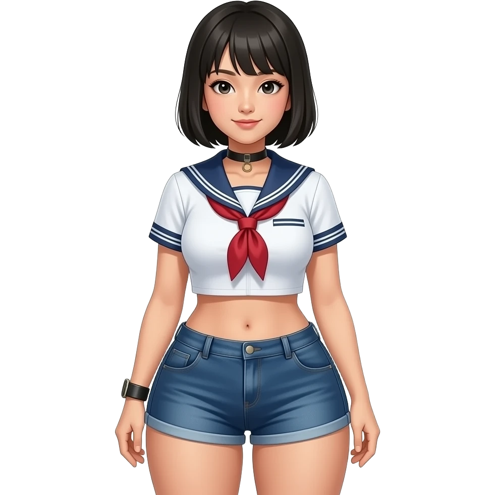 Shorts curvy asian slave girl with asian skin tone emoji