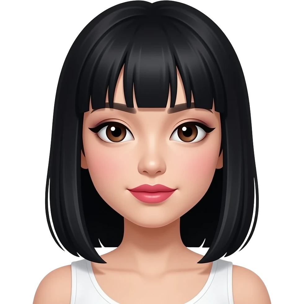 hourglass body beautiful mixed white and asian girl with smokey eyeliner + blush + long waist length straight black hair + deep brown doe eyes + big round pink red lips + light skin emoji