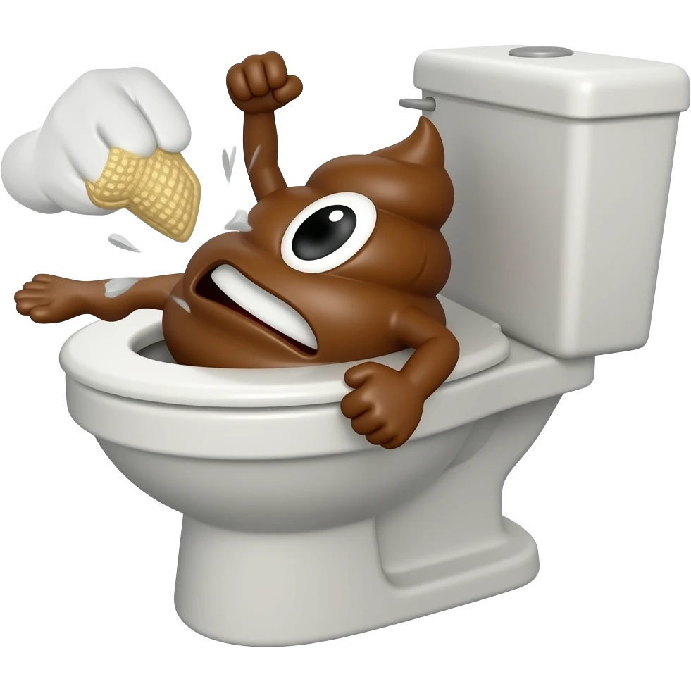 A toilet, taking a punch by a poop with arms emoji | AI Emoji Generator