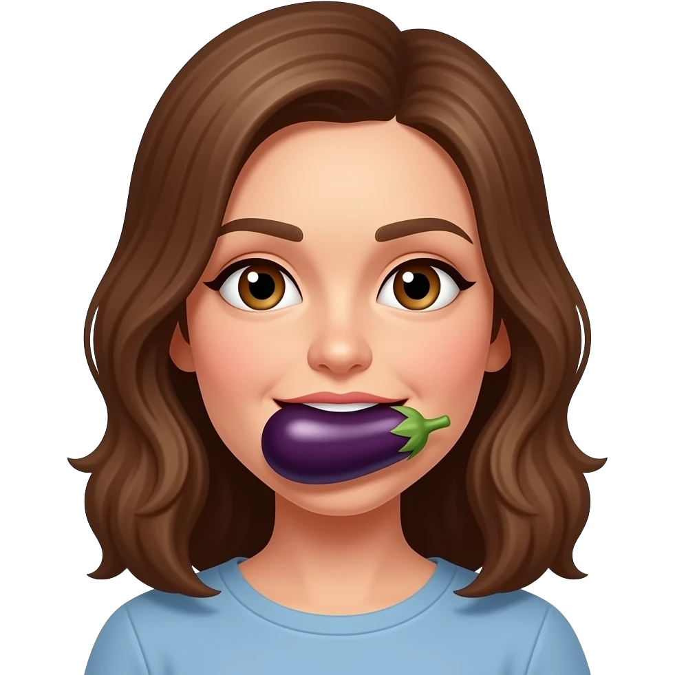 Woman with an eggplant in her mouth emoji