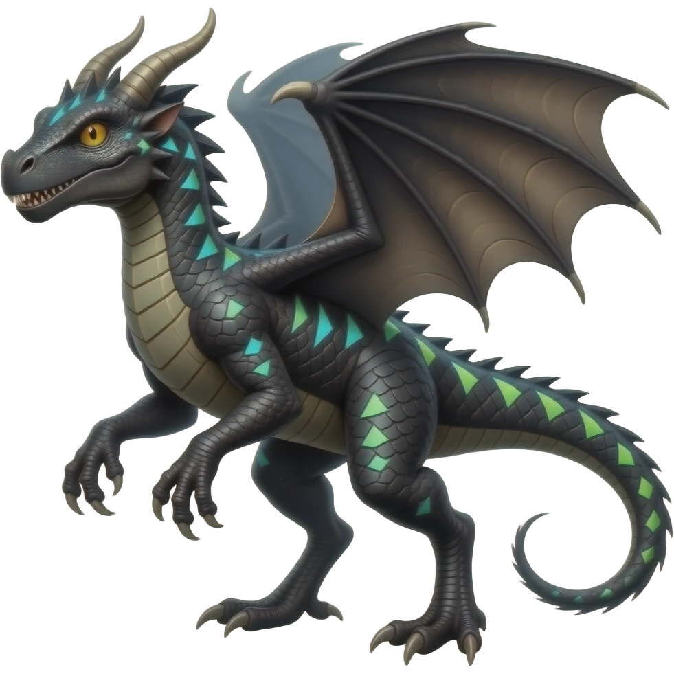 Cool edgy horned frilled black-scaled with neon-colored triangular stripe markings draconic raptorik digitigrade bipedal futuristic fantasy-Cyberpunk- emoji