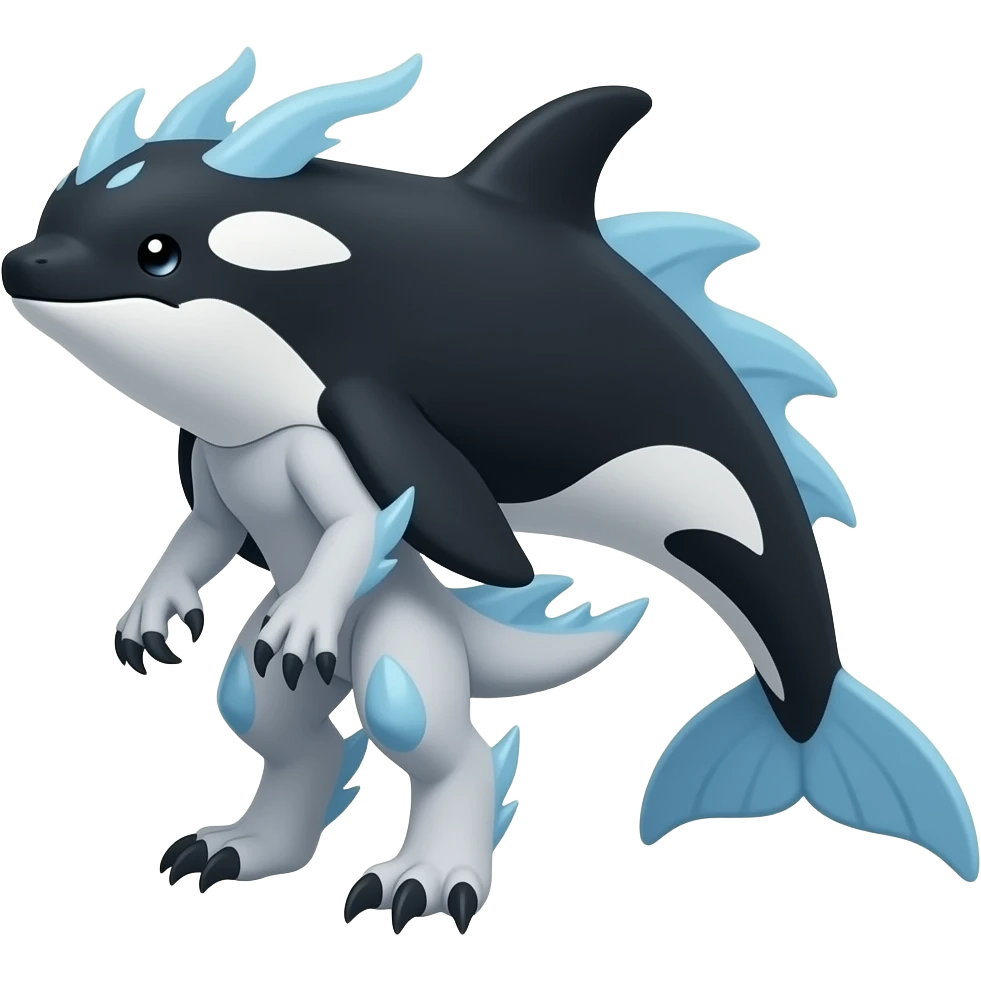 Bluish blackish whitish greyish gradients Absol-Amaura-Garchomp-Houndoom-Aurorus-hybrid with orca tail emoji