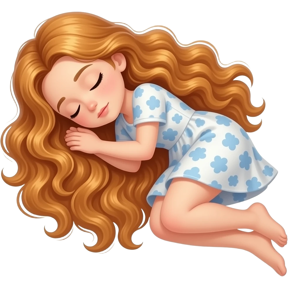 white girl long curly auburn hair full body asleep emoji