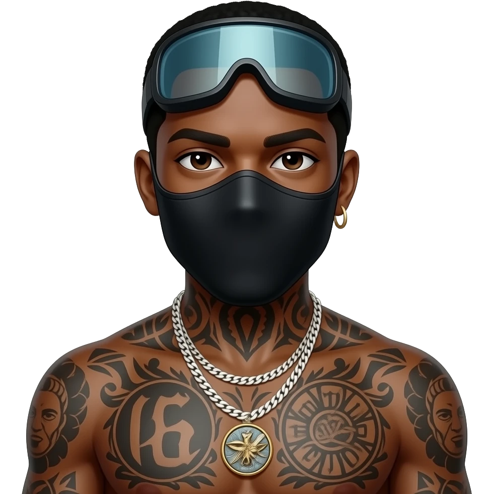 Black male  tattoos jewelry ski Mask  shirtless emoji