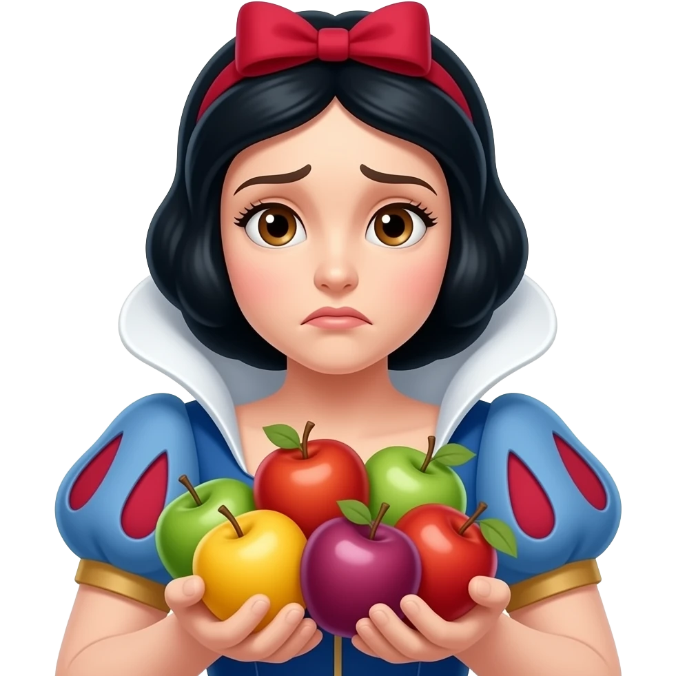 snowwhite many colours apples, confused face emoji