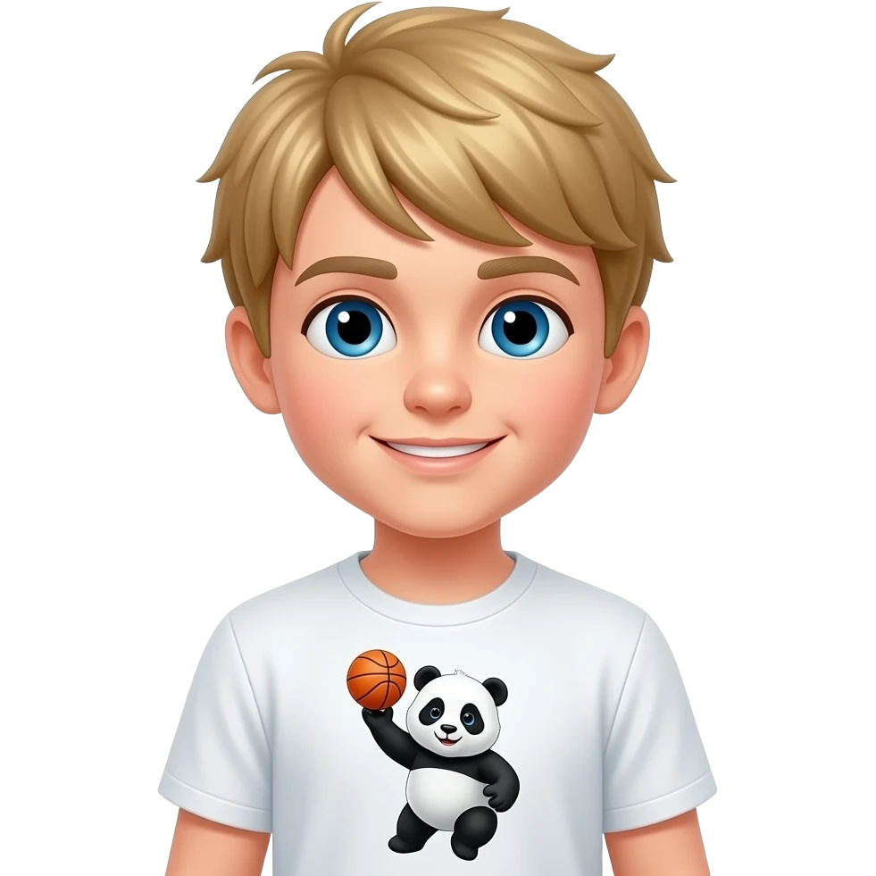 an emoji of a person with blond fringe, boy, blue eyes and a panda playing basketball t - shirt emoji