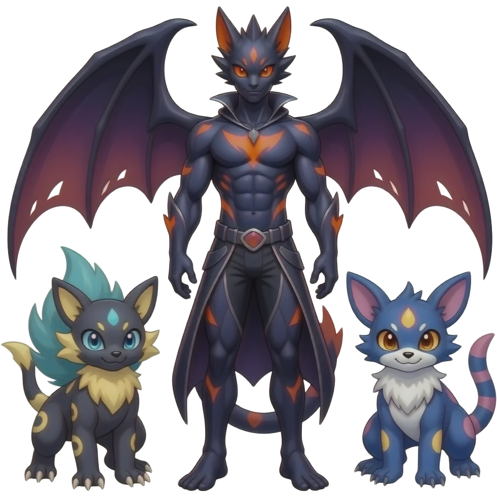 Shiny Dark Dusky Cool Hot Stylish Handsome Seviper-Cynder-Salandit-Darkrai-Renamon-Zoroark-Monster-Fakémon-fusion (full body) emoji