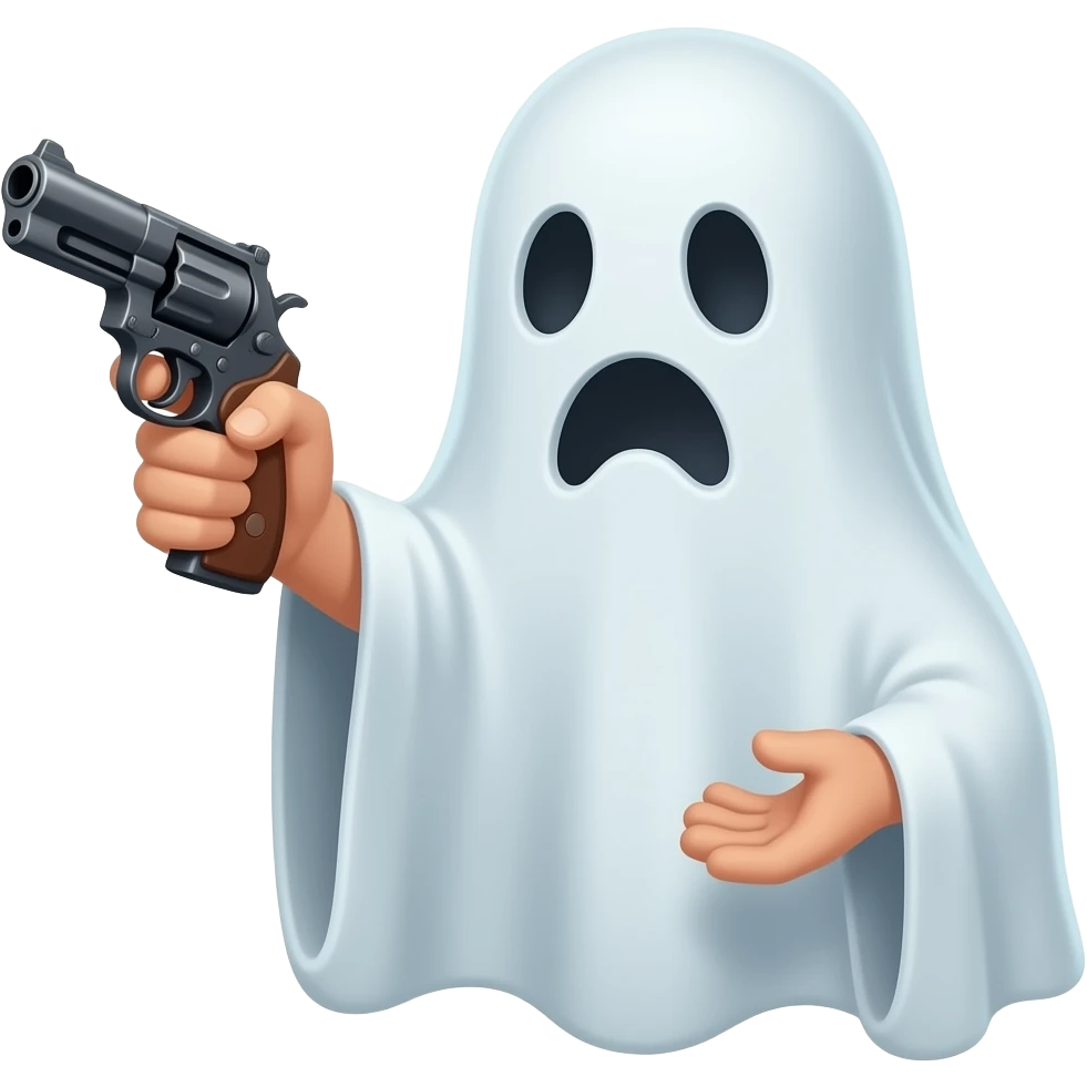 A ghost holding a pistol emoji