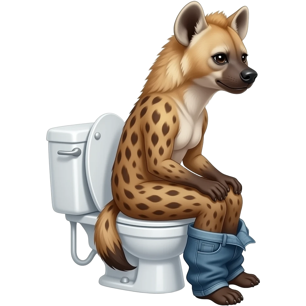 Female hyena furry person woman sit on toilet pants down side view emoji